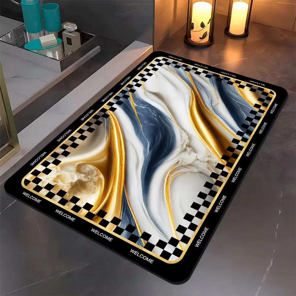 Luxury Abstract Decoration Door Mats Bedroom Bath Doorway Marble Carpet Living Room Hallway Floor Mat Bedside Cloakroom Soft Rug