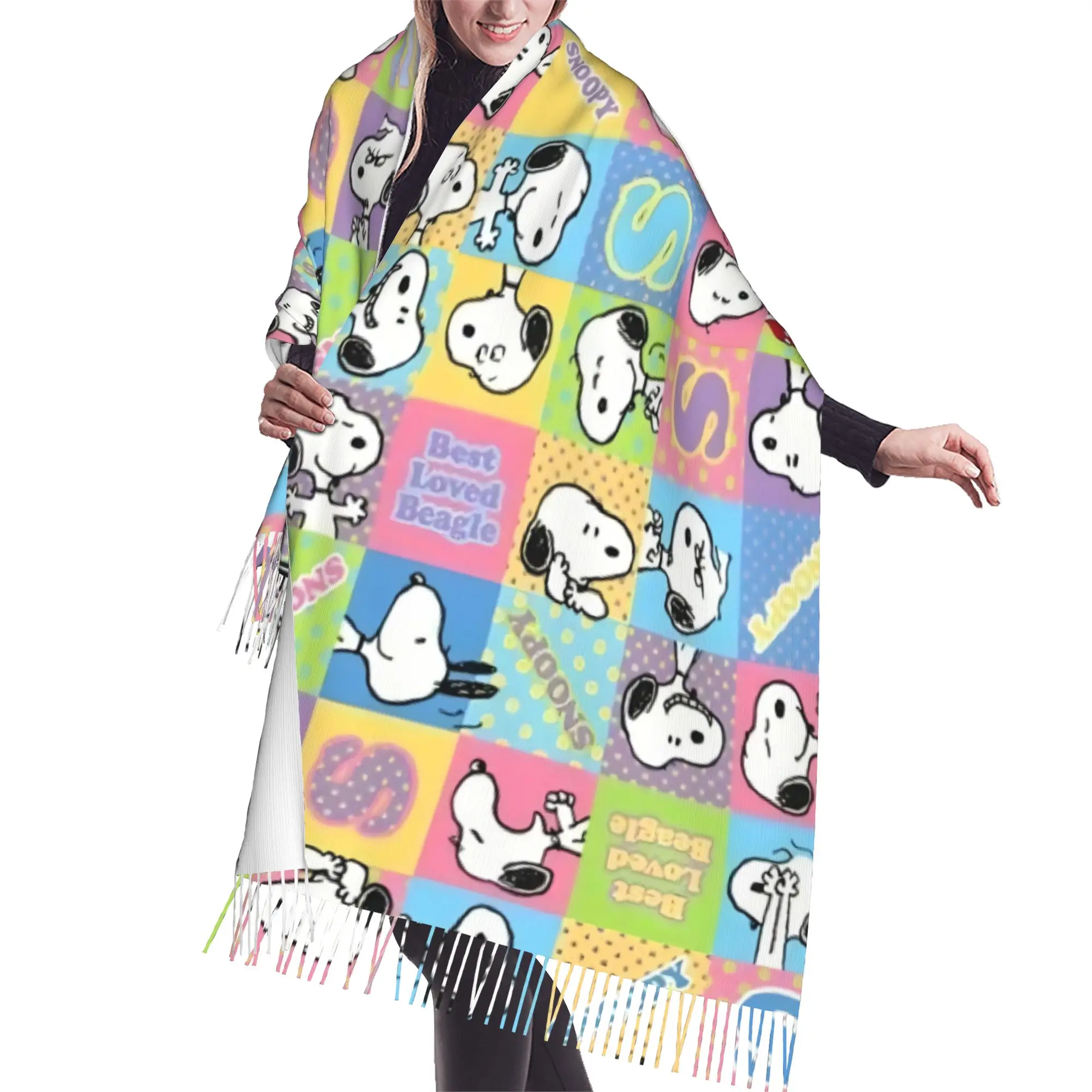 Custom Ladies Large S-snoopied Dog Scarves Women Winter Fall Thick Warm Tassel Shawl Wraps Anime Manga Scarf