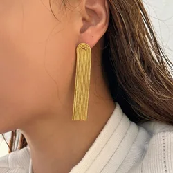 18k Gold Plated Stainless Steel High Quality Vintage Long Chain Tassel Earrings for Women Korean Fashion Jewelry Aretes De Mujer