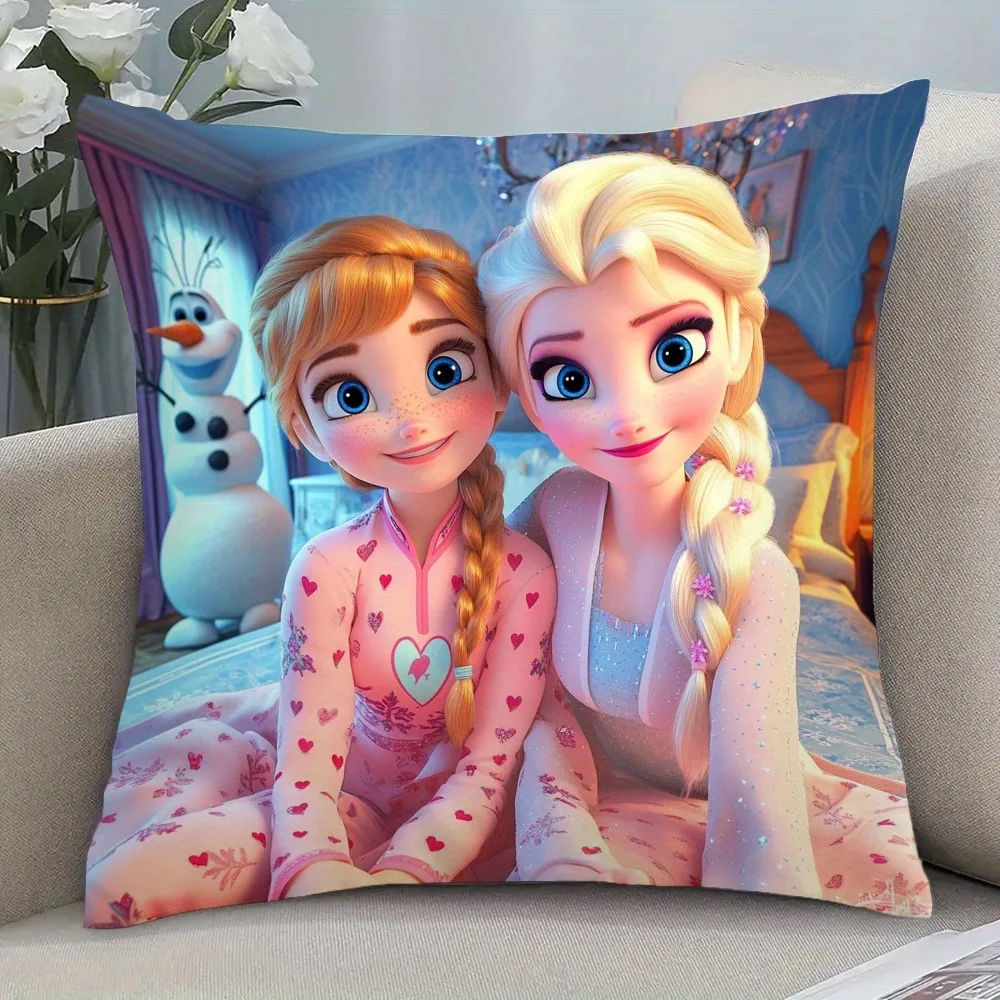 الأخت المجمدة: غطاء وسادة مطبوع عليه إلسا وآنا، غطاء وسادة أريكة، ديكور منزلي لغرفة النوم #1