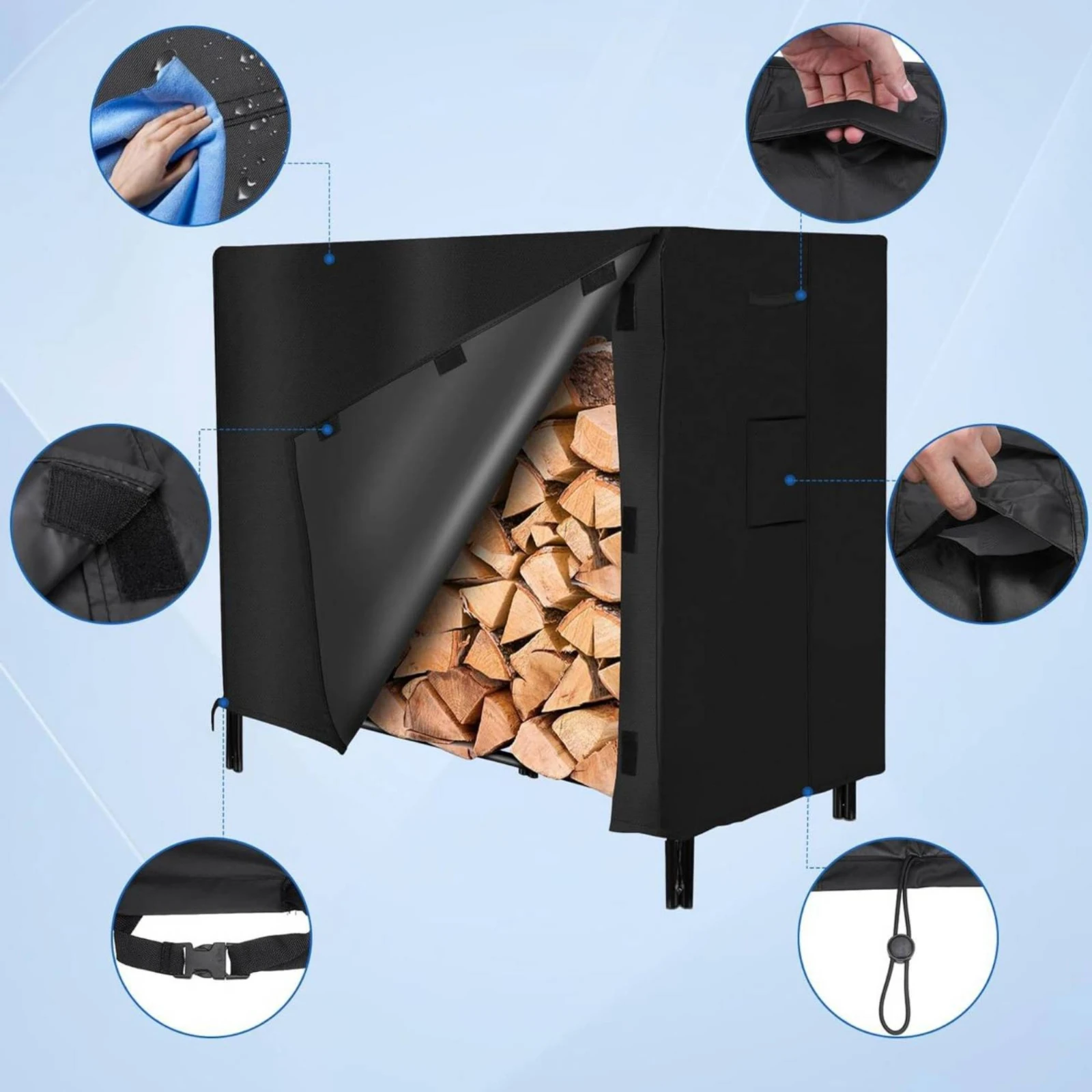 Firewood Rack Cover Waterproof Wood Rack Cover Wood Tarp Rectangular Safeguarding for Patio, Garden - view 5