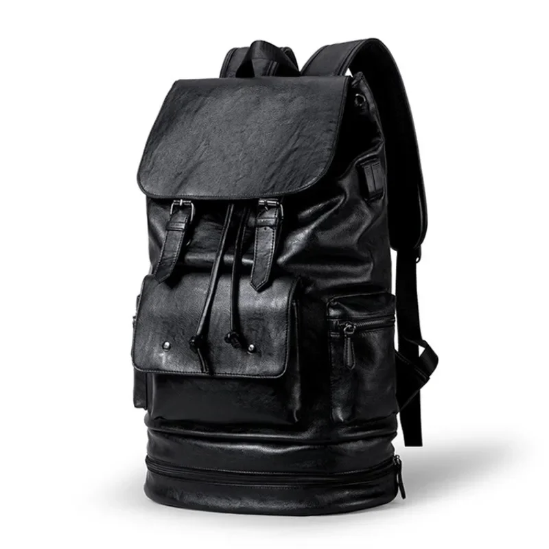 Men Pu Leather Backpack Men's Large Travel Backpack Laptop Bag Black Bagpack Boy Big School Male Business Shoulder Bag