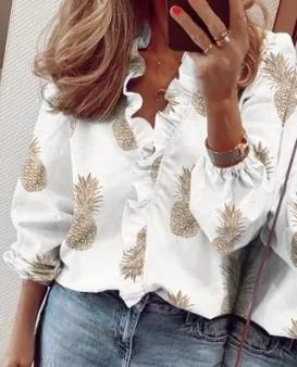 Ele Long Sve V-Ne Dames irt Bloemen Kanten Rand Woon-werk Sle Hoge taille Print Design Overige 00% Stofmix