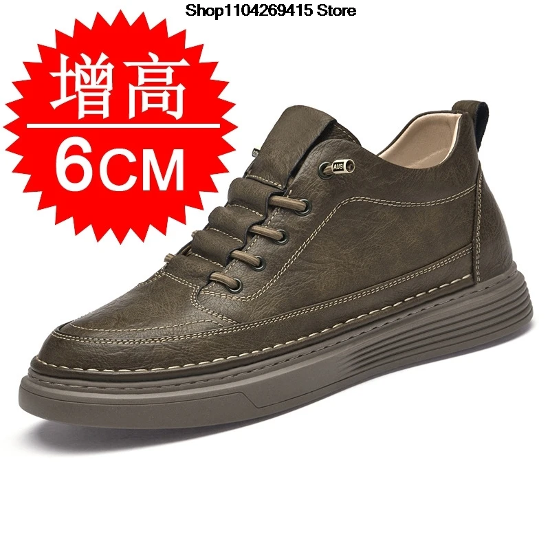 Men Internal Height Increasing Oxford Shoes Casual Leather Shoes Fashion Internal Height Increasing Shoes Outdoor Male Sneakers
