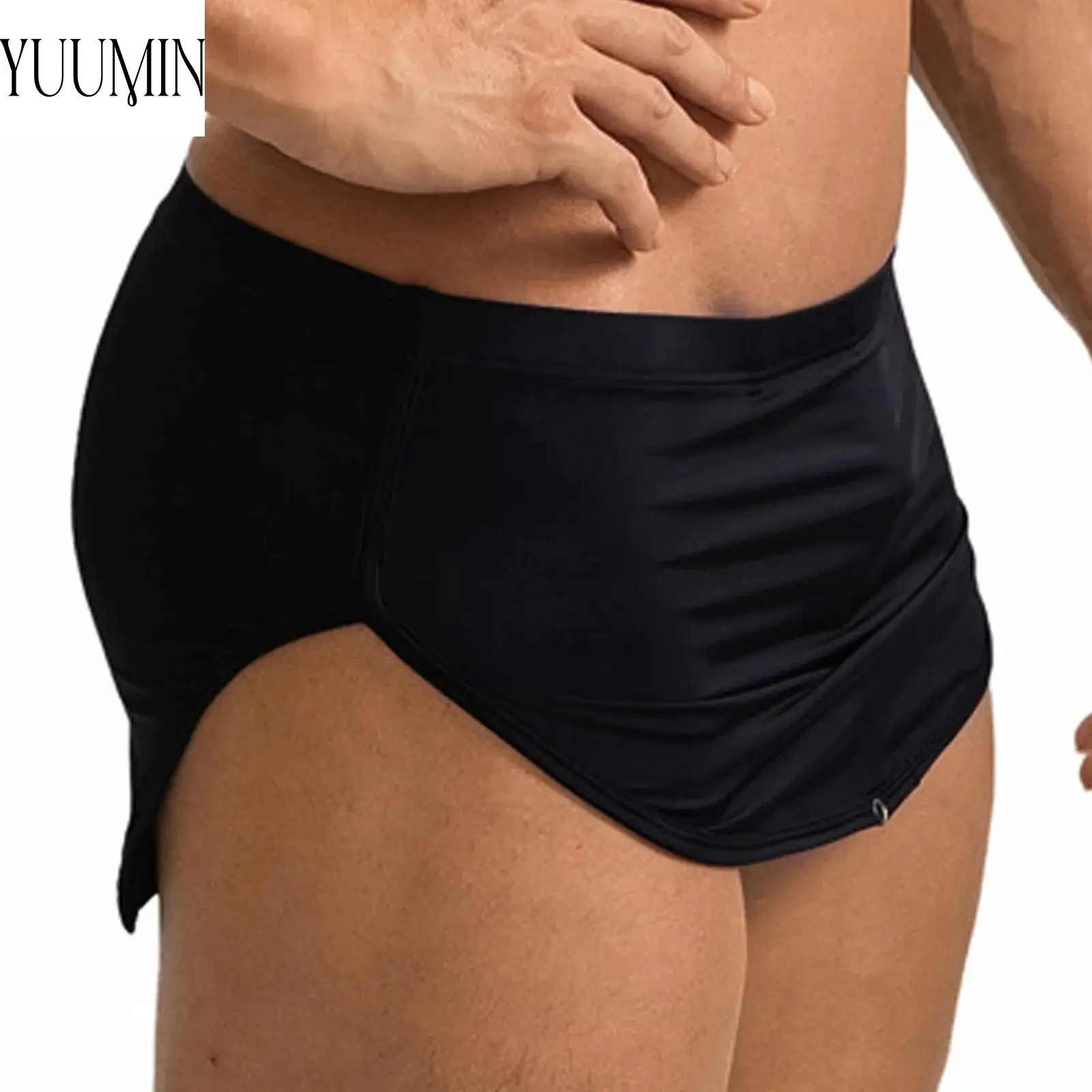 

Mens Stretchy Quick-Drying Athletic Shorts Sides Split Press Button Crotch Boxer Briefs for Gym Fitness Cycling Running Homewear