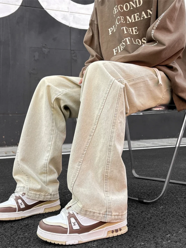 

Мужские джинсы в американском ретро-стиле, прямые брюки с микро-клешем, модные молодежные повседневные брюки, длинные штаны