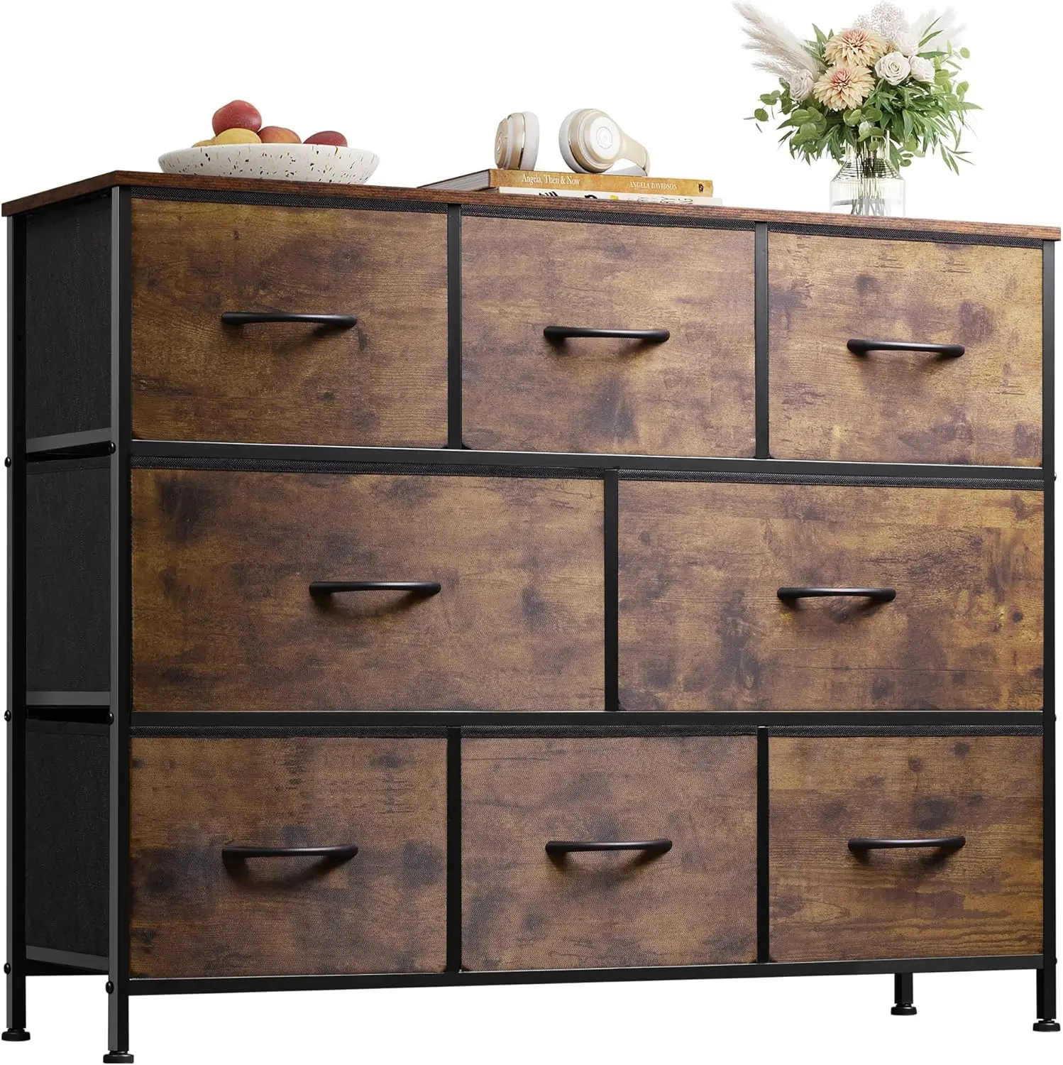 

Fabric Dresser for Bedroom - Storage Drawer Unit as TV Stand for 32-43inch TVs Wide Dresser with 8 Large Deep Drawers for Office