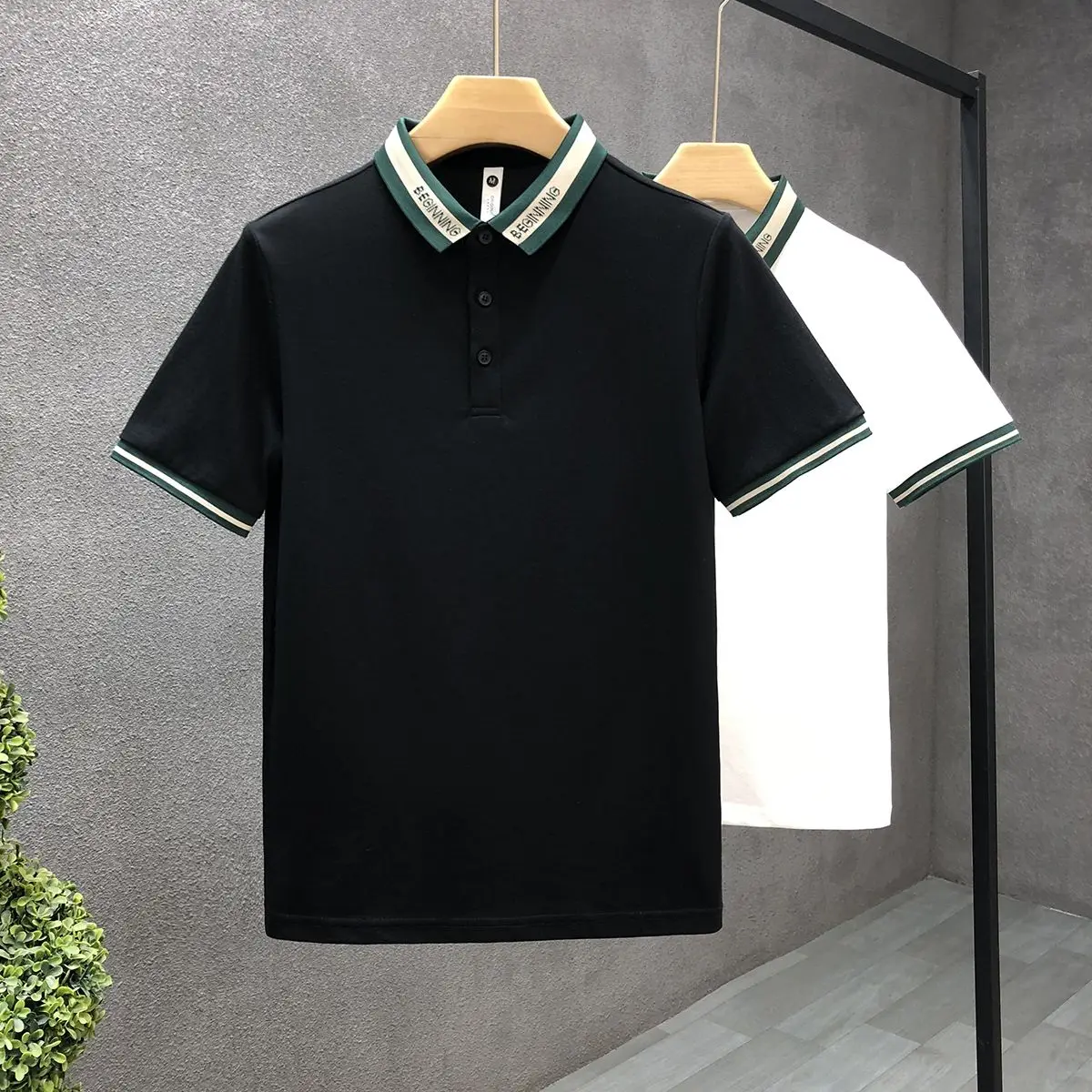 2024 New Summer Temperament High-end Men\'s Fashion Color Blocking Letter Printed Lapel Casual Business Short Sleeved POLO Shirt