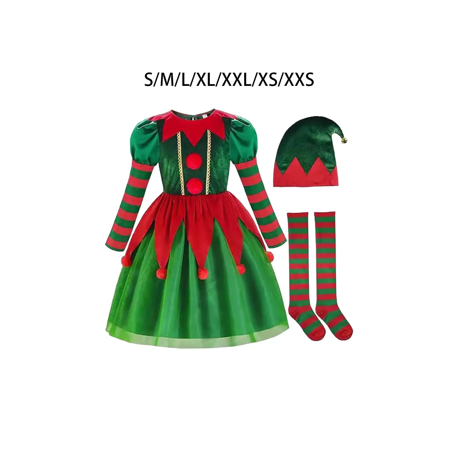 Christmas Elf Costume Cosplay Reusable Dress up Party Hat Xmas Stockings Clothes for Xmas Festival Birthday Carnival Masquerade