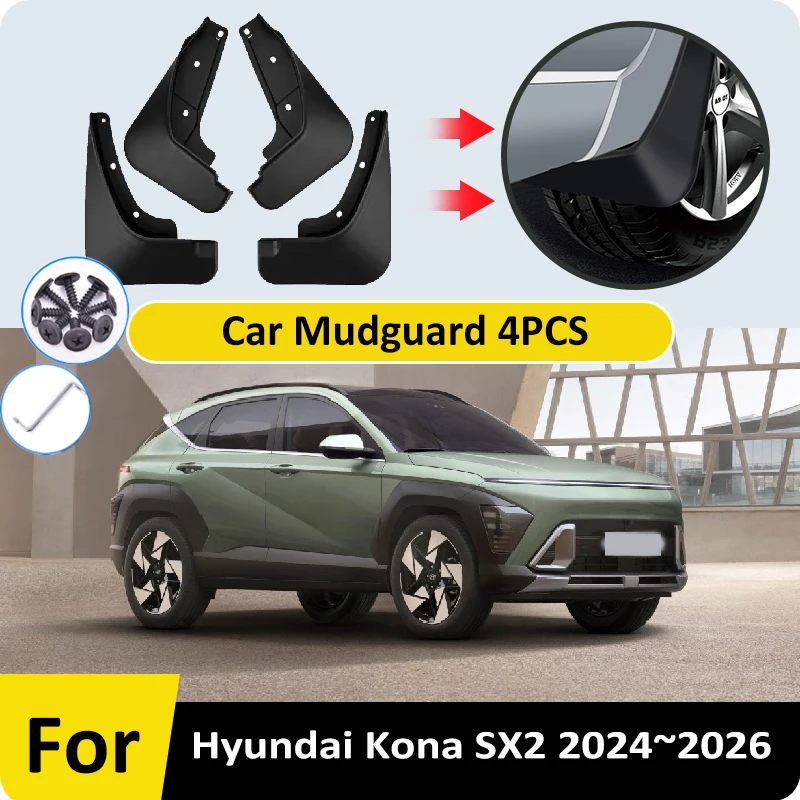 

For Hyundai Kona Kauai SX2 MK2 2024 2025 2026 4PCS Car Mudguards Splash Guards Wheels Protection Covers Wheel Mudflaps Accessory