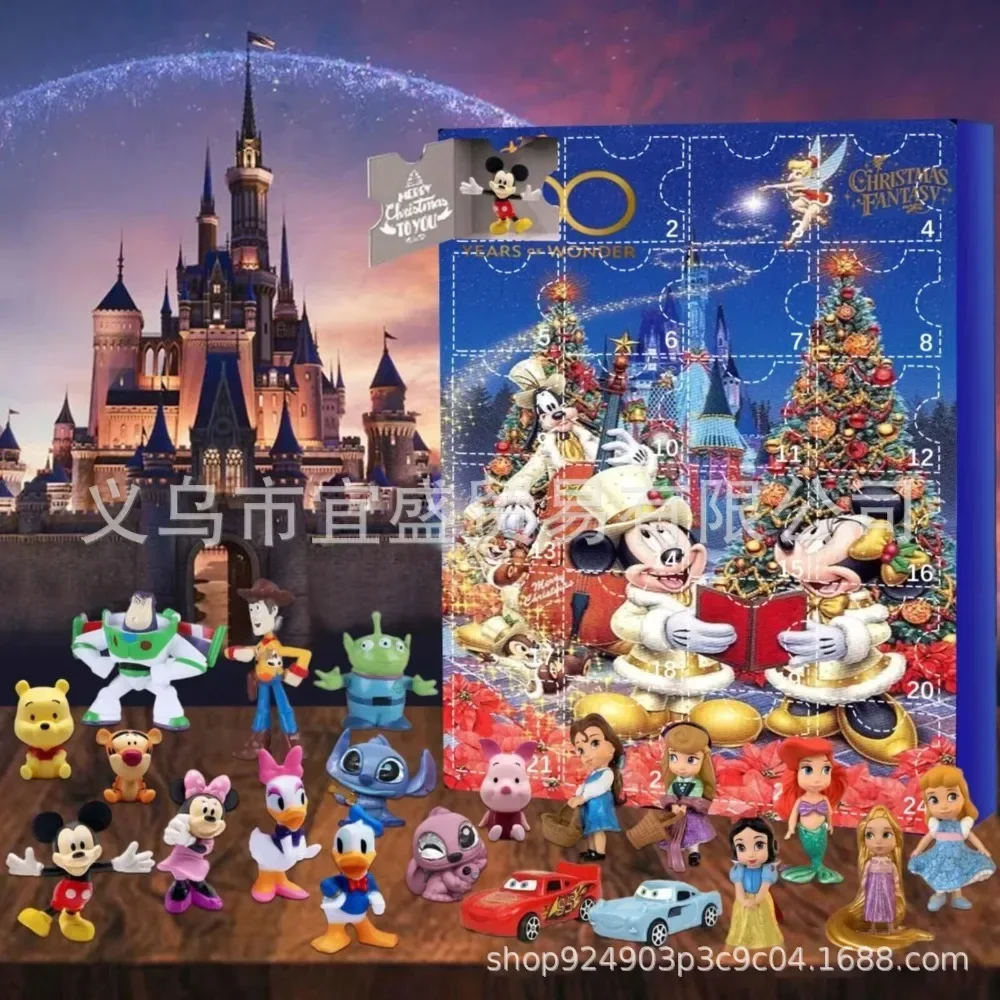 Caja ciega con calendario de Adviento navideño 2025, regalos para niños de dibujos animados de Mickey Minnie de Disney "Lilo y Stitch", 24 muñecas aleatorias