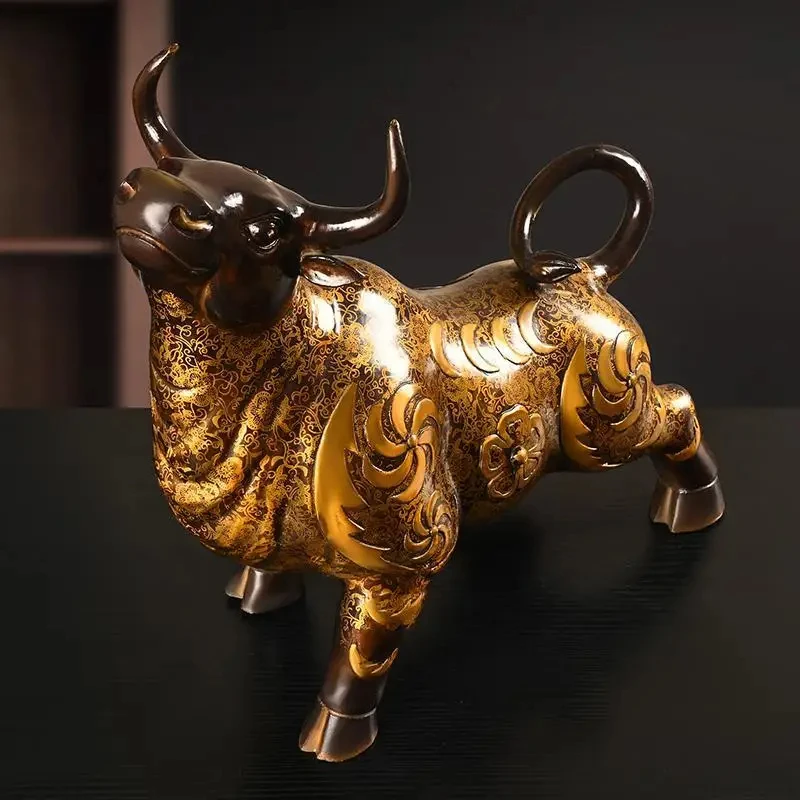 

Pure copper statue animal cow model art painting home office desktop decoration ornament