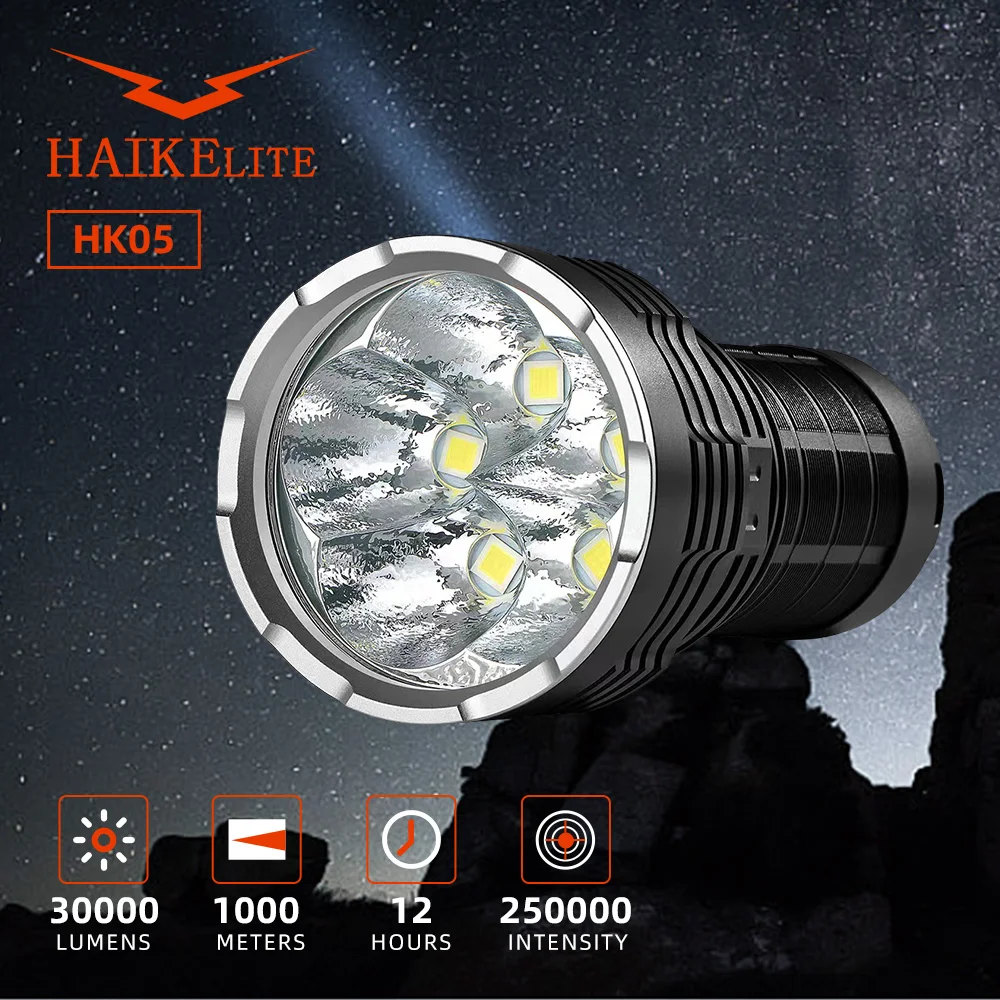 haikelite poderosa lanterna led lanterna tipo c carregamento usb tocha alta potencia 30000lm 1000m 21700 hk05 01