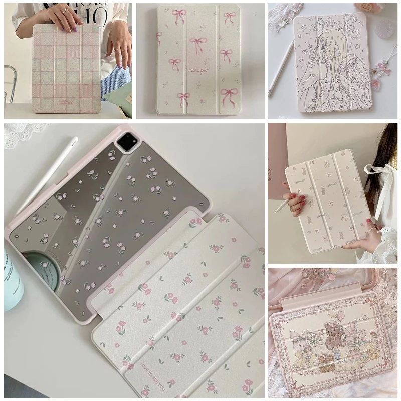 Floral Pattern Flip Smart Cover for IPad Mini6 8.3 Air 2/3 10.5 10th 10.9 10.2 7/8/9th IPad Air11/13 2024 2025 12.9 Pro 13 M4