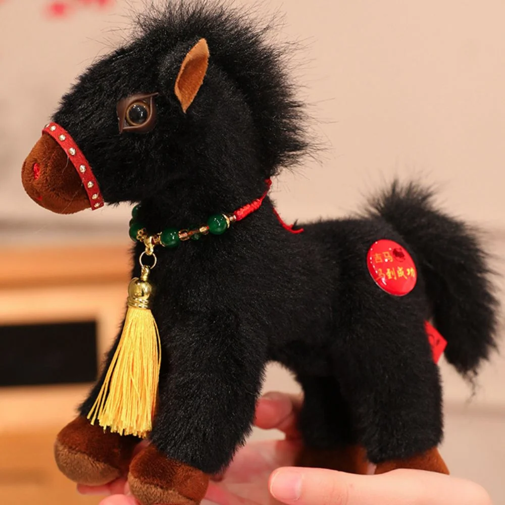 Simulação primavera festival mascote brinquedo cavalo longo juba pp algodão recheado pônei brinquedos de pelúcia 20/25/30cm com borla