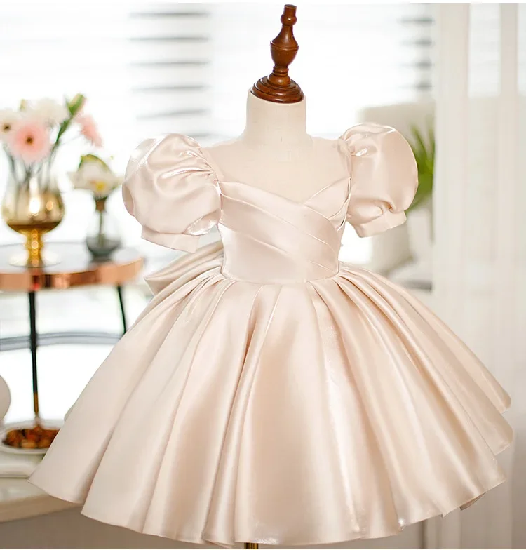 High-End Children\'s Baptism Princess Evening Gown Bow Puff Sleeve Design Wedding Birthday Party Girls Dresses For Eid  A2701