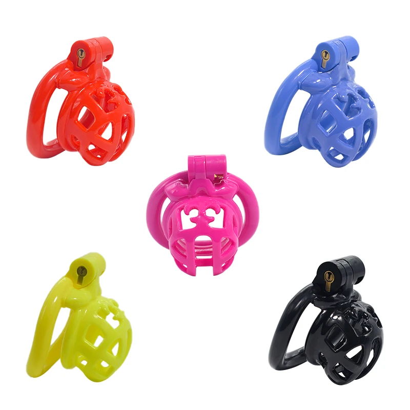 FRRK Pink Plastic Chastity Cage with 1.65inch 1.77inch 1.89inch 2.04inch Penis Rings for Adult Men BDSM Games Sex Pleasure