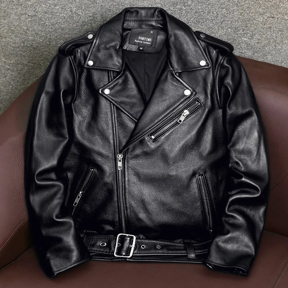 Motorcycle cycling suit, first layer of pure cowhide leather men's, slim-fitting short leather jacket American jacket