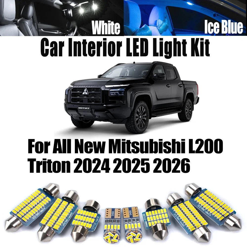

9Pcs For All New Mitsubishi L200 Triton 2024 2025 2026 Canbus Car LED Interior Map Dome Ceiling Light Plate Bulb Kit Accessories