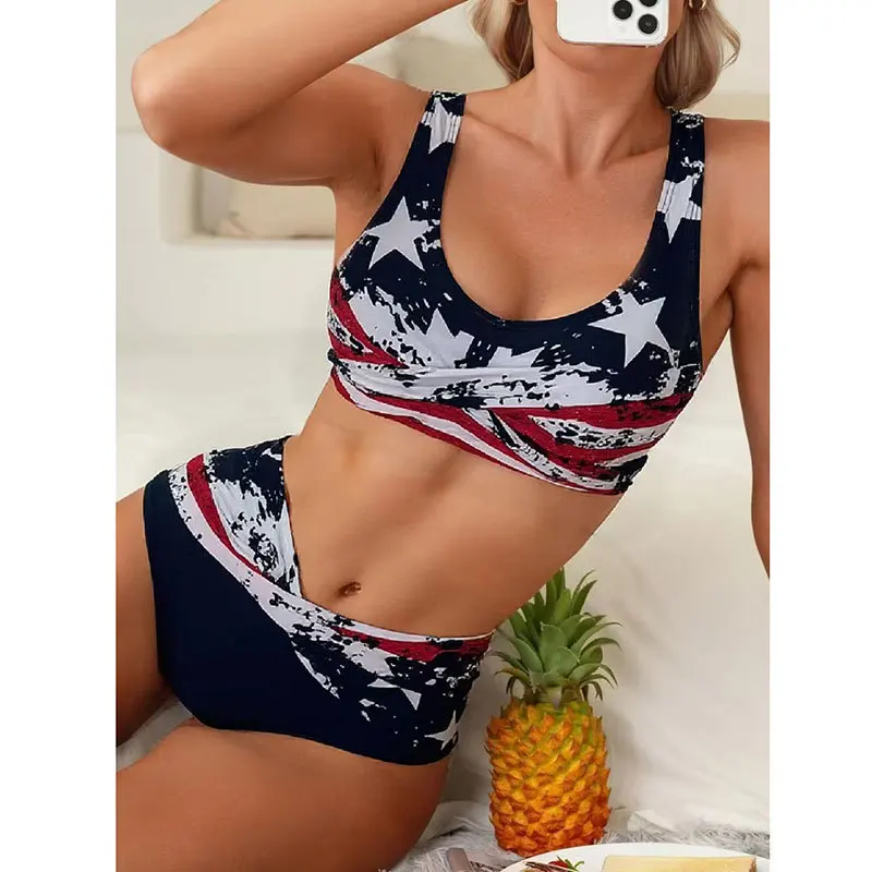 

Купальный костюм для женщин, новинка 2025, купальник с флагом, купальник из двух предметов, сексуальный комплект бикини, горячий купальный костюм Maillot De Bain Femme