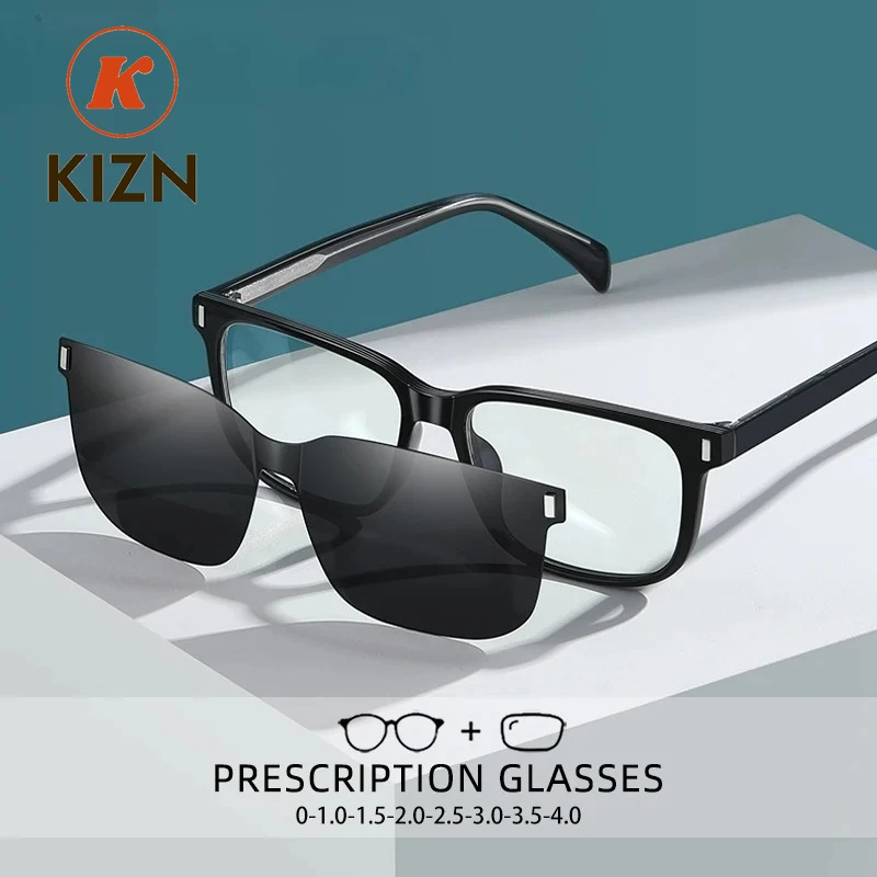 

Очки KIZN с магнитными клипсами для коррекции близорукости и дальнозоркости для мужчин, цветные поляризованные солнцезащитные очки с диоптриями для чтения