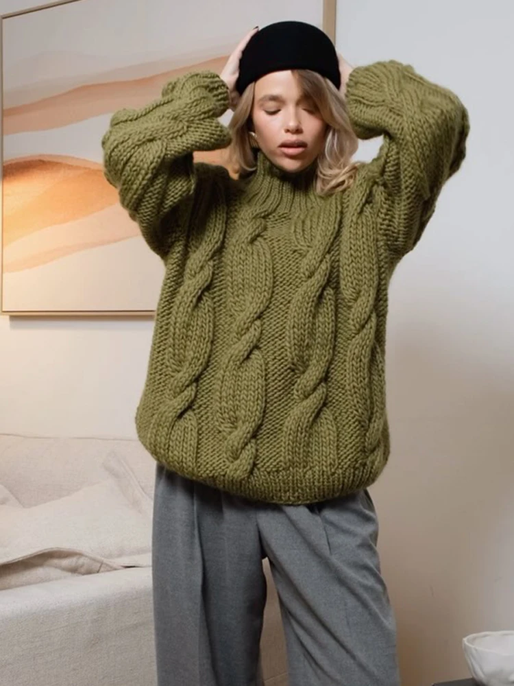 

Solid Casual Knitted Pullover Women Fashion Half High Collar Full Sleeve Loose Sweater Lady Daily High Street Autumn Pullovers
