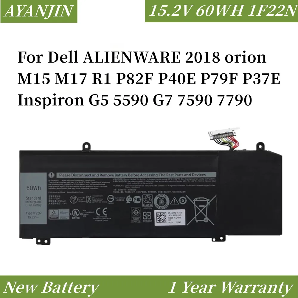 New XRGXX 11.4V 90Wh Battery For DELL Alienware M15 M17 R1 ALW15M-D1735R R1725S R1735R R1738R G5 5590 G7 7590 7790 P37E P79F
