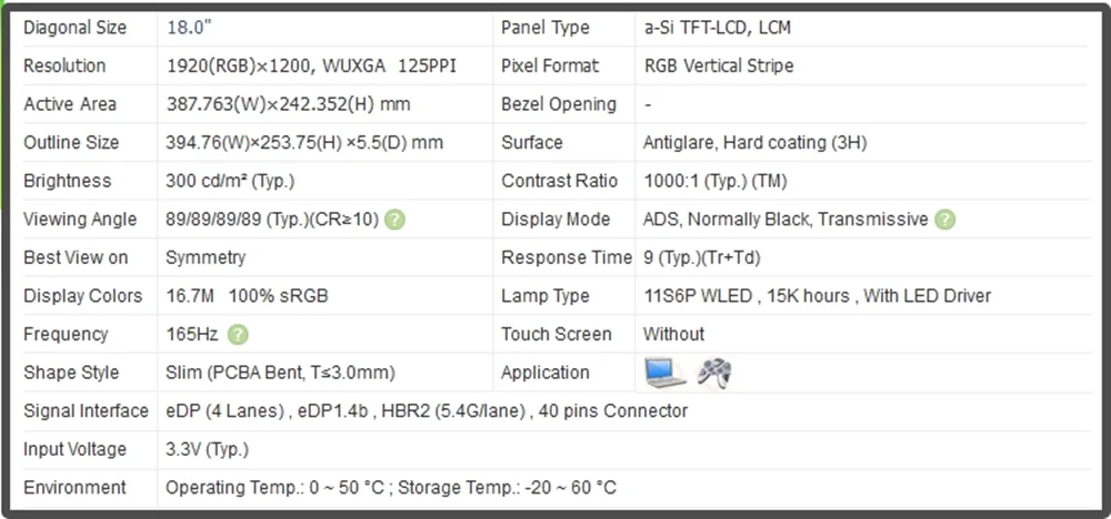 NE180WUM NY1 NE180WUM-NY1 18 Inch LCD Screen IPS Panel Laptop Display EDP 40Pins FHD 1920x1200z Non-touch