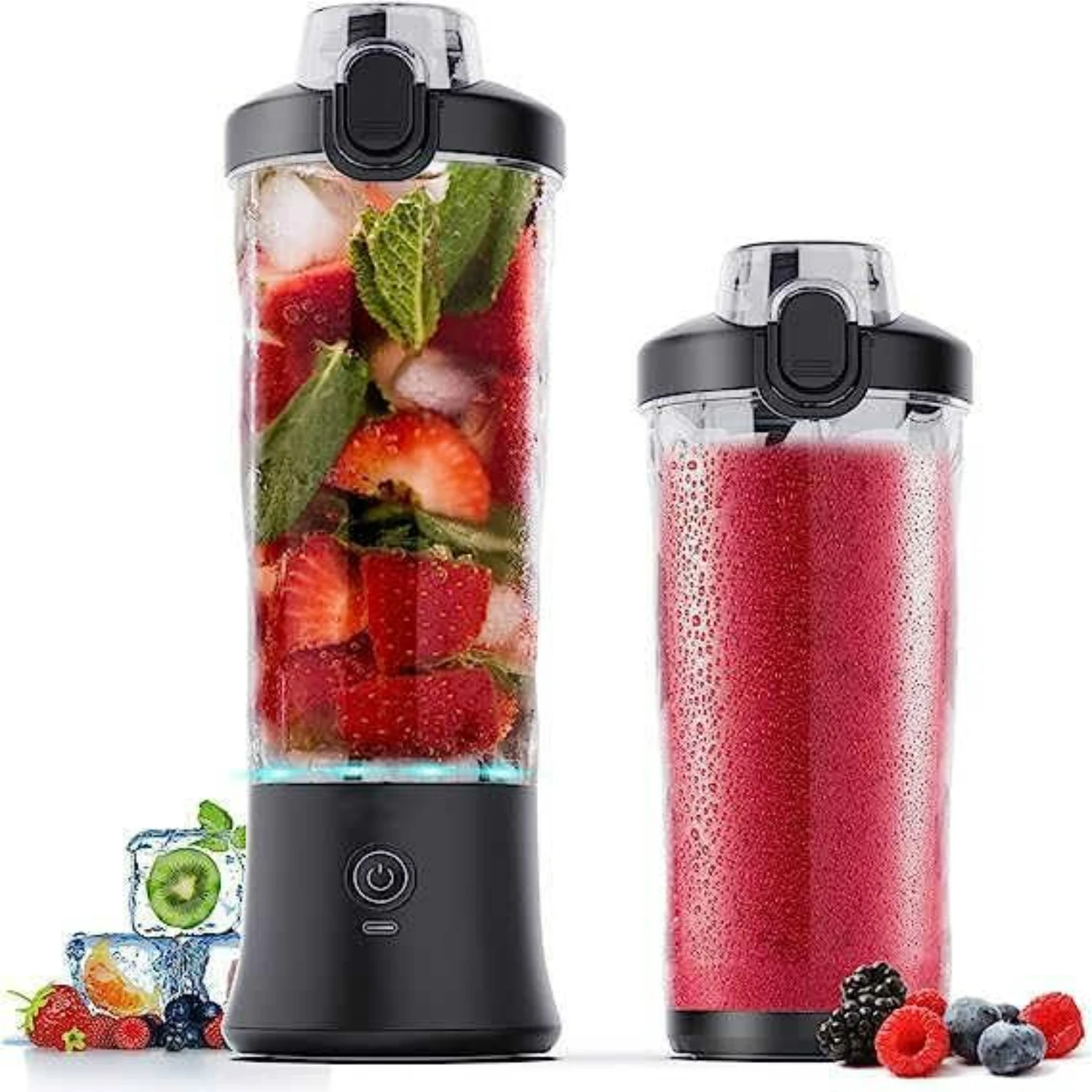 

Portable Black USB Rechargeable Smoothie Blender - Perfect On-the-Go Choice for Smoothies & Shakes - 20oz LED Cup - Ideal for Bu