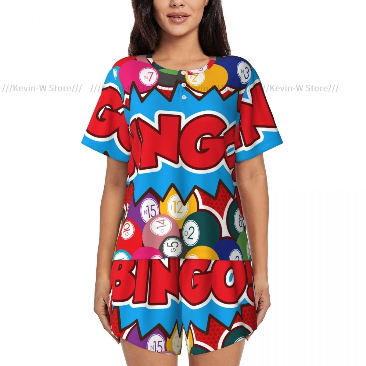 Women Pajamas Homewear Set Bingo Game Background Short-Sleeved Two-Piece Set Girl Nightwear Loungewear Sleepwear