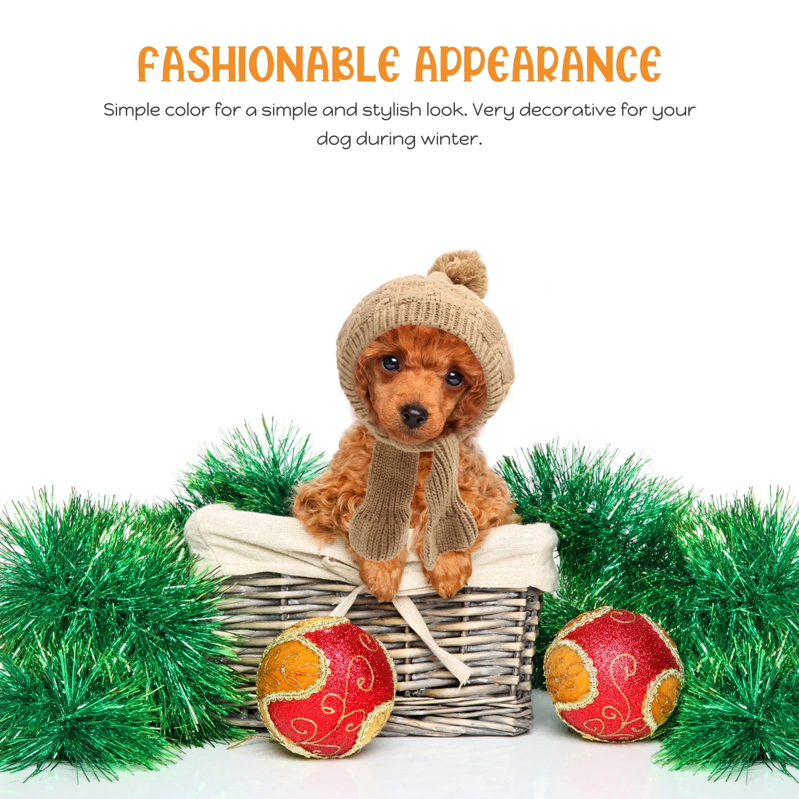 

Warm Knitted Dog Hat with Scarf Integrated Design for Pets Thermal Insulated Headwear for Cold Season Use Small Dog Hat