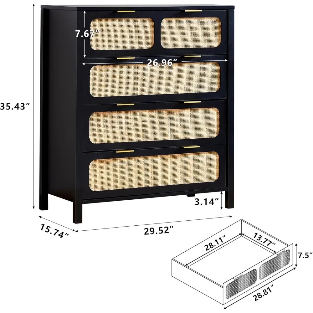 مجموعة من خزائن خشبية من الروطان بمقابض معدنية وخزائن تخزين لغرفة النوم #2