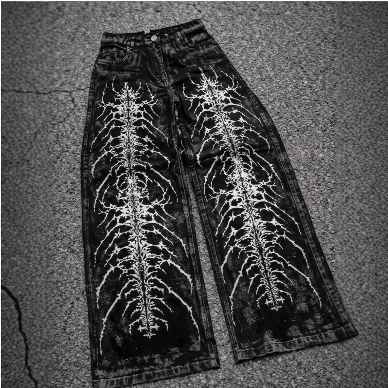 Gothic retro jeans men high street style Y2K dark print street fashion loose wide-leg straight-cut trousers trendy fashionable