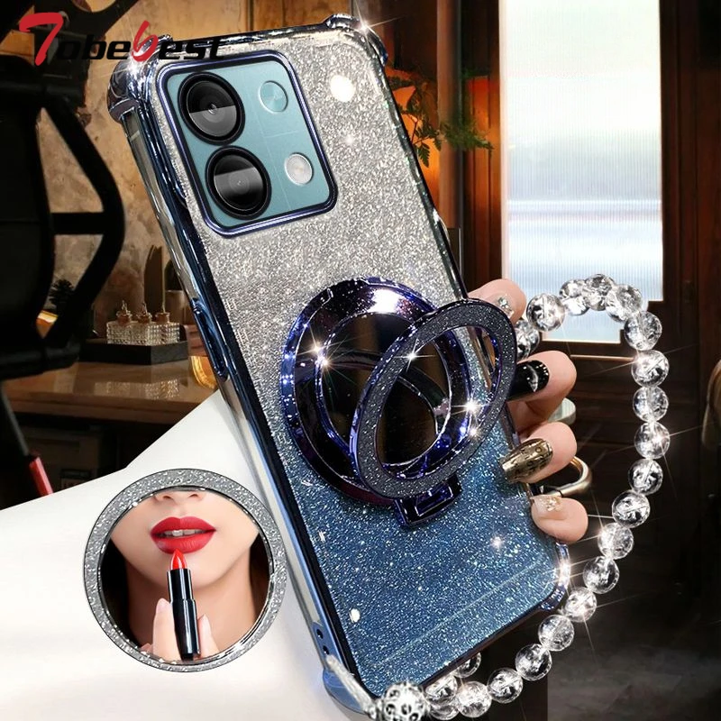 Shockproof GLITTER Plating Crystal Bracelet Magsafe Phone Holder Case For Xiaomi Redmi Note 13 Pro 13R 4G 5G Cover image 3