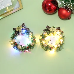 1Pc 1:12 1/6 Dollhouse Miniature Mini Christmas Garland Wreath with Light Model For Doll House Decor Accessories Kids Toys