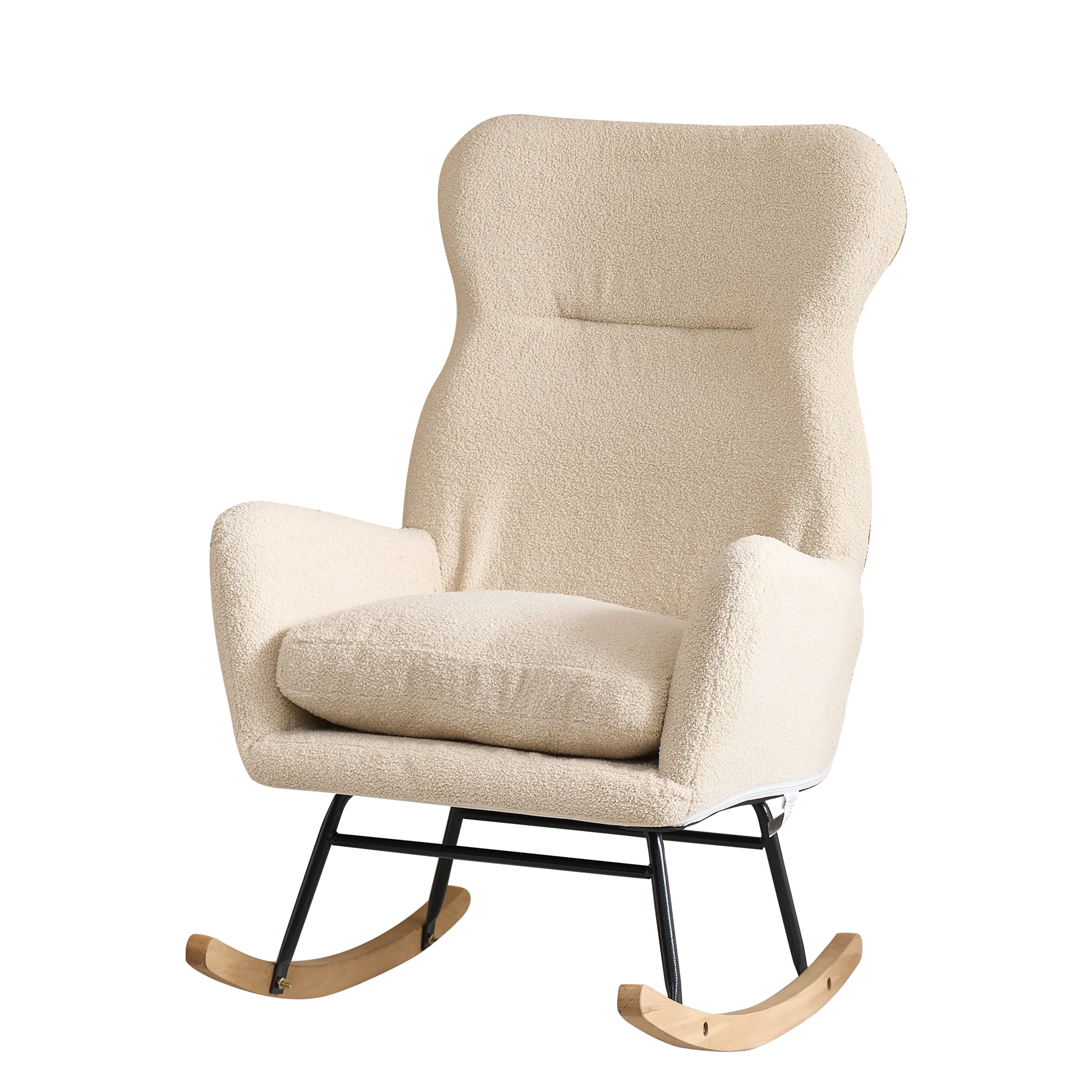 Modern Rocking Chair with High Backrest,Teddy Material, Comfort Arm Rocker, Lounge Armchair for Living Room