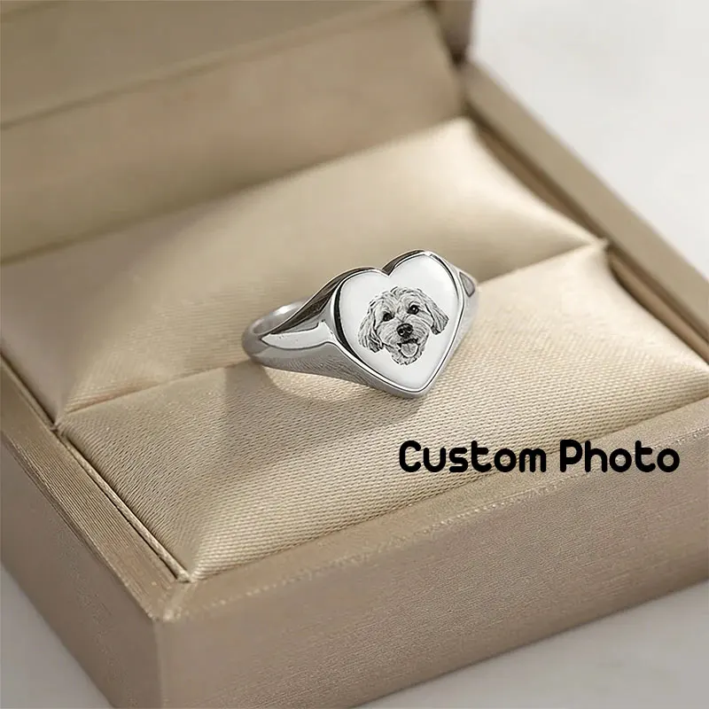 

Персонализированное кольцо с сердечком из нержавеющей стали на День святого Валентина, кольцо с гравировкой фото на заказ, женские украшения, подарок на годовщину