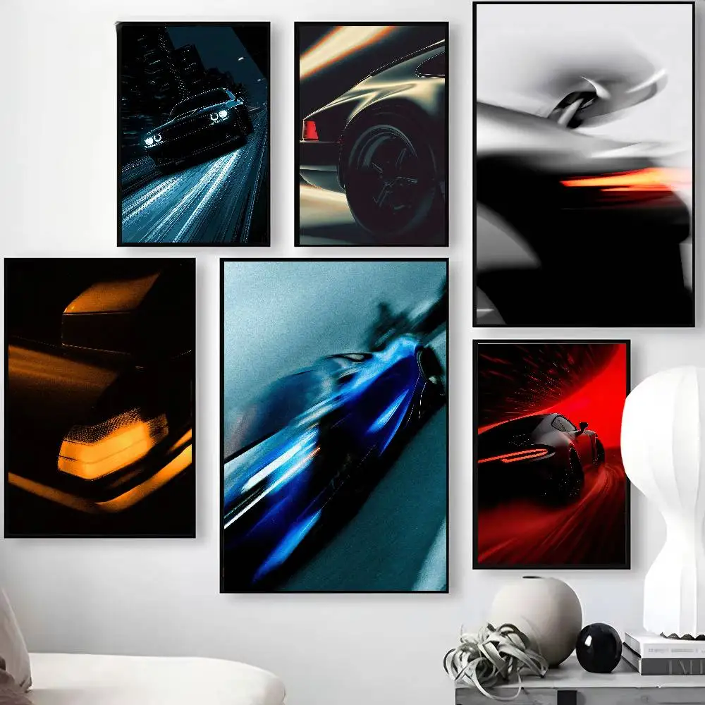 Vintage JDM Sports Car Motion Blur Poster Classic Japanese Drift Race Car Gradient Road Auto Racing Wall Art Bedroom Decor