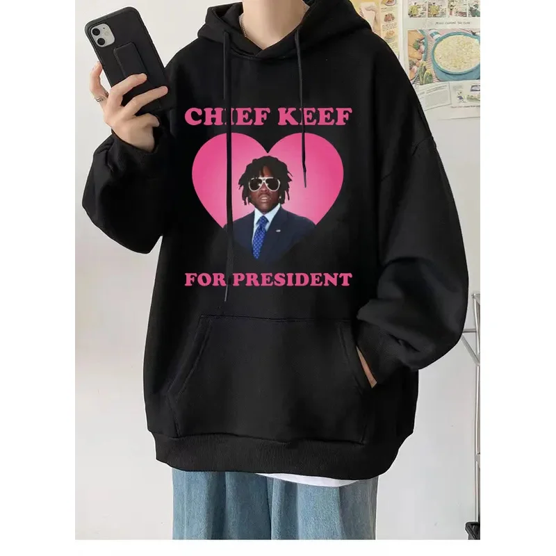 Rapper Chief Keef President Hoodie Men's Fashion Casual Long Sleeve Sweatshirt Aesthetics Clothing Vintage Hoodie Streetwear