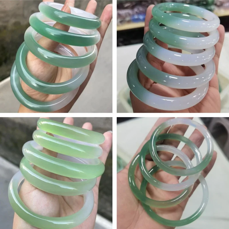 

Ice Semi-Water Gradient Chalcedony Bracelet Women's Oil Cyan Semi-Landscape Beauty Bracelet round Agate Jade Bracelet