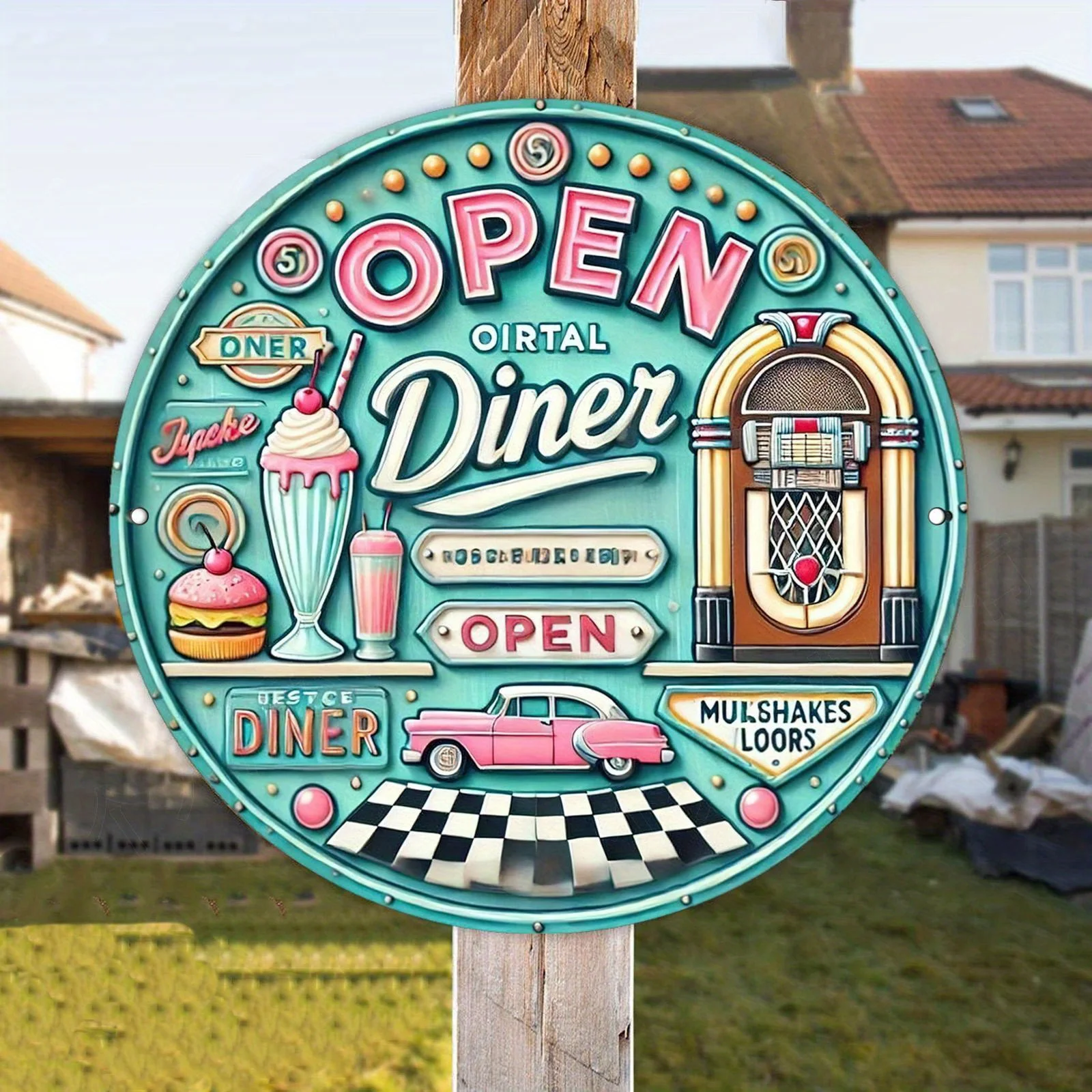 2D Flat Round Metal Sign, OIRTAL Diner Welcome Sign, Suitable for Living Room, Bedroom, Cafe, Bar, Garage, Home Decor,