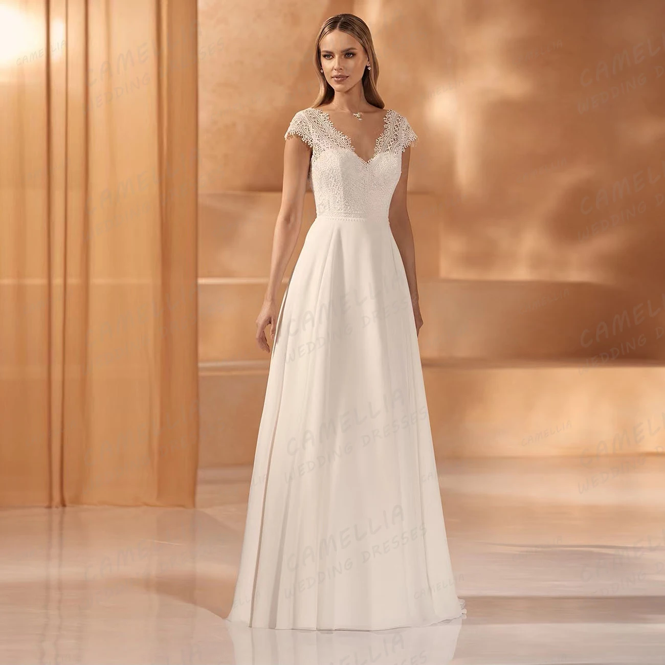 Classic 2024 abiti da sposa una linea Appliques Sexy scollo A V abiti da sposa da donna Backless Bohemia formale Chiffon Veatidos De Novia