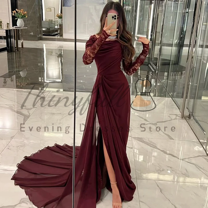 Thinyfull Boho sirène robes de soirée de bal à manches longues dentelle vacances Maxi robe de soirée en mousseline de soie robes de bal de Cocktail personnalisé