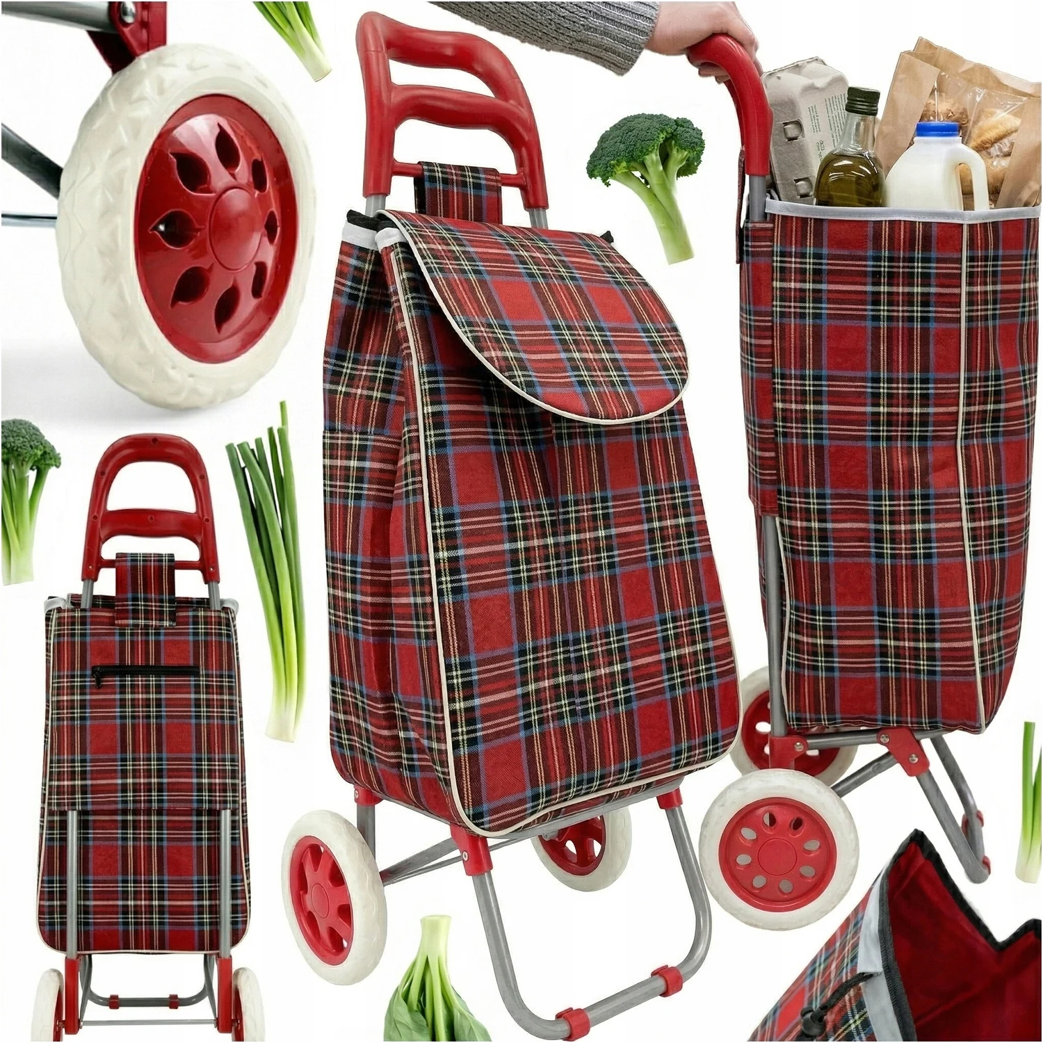 Grand chariot de courses pliable avec roues, imperméable, pour monter les escaliers, portable, avec poignée amovible, sac de courses hebdomadaire réutilisable, accessoire pratique pour les courses quotidiennes à domicile, en tissu.