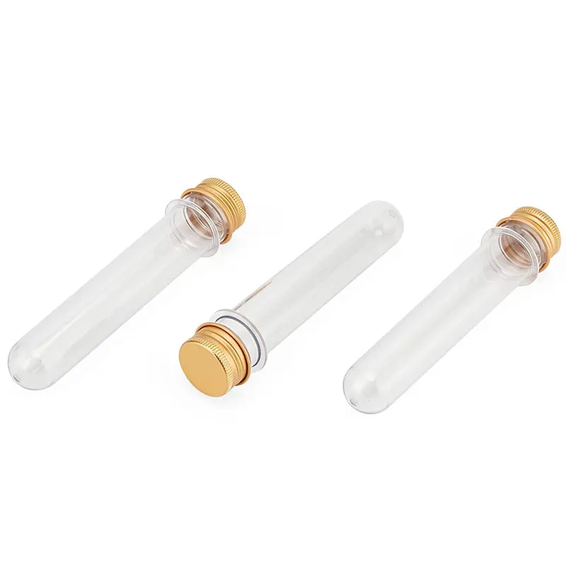 Tubos de ensayo transparentes de 40ml, tubos de ensayo de plástico con tapas de tornillo doradas, para manualidades, decoración de boda, 20 piezas