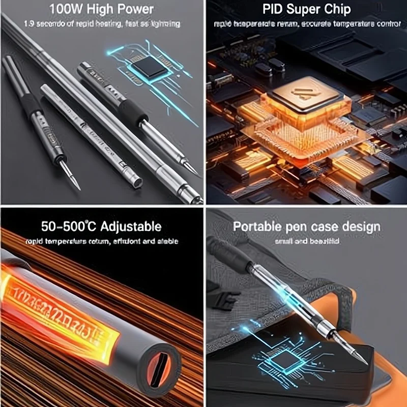 100W USB Soldering Iron Quick 1.9s Heating USB-C Adjustable Temperature for Phone Tablet Circuit Board Repairs Welding Iron Tool