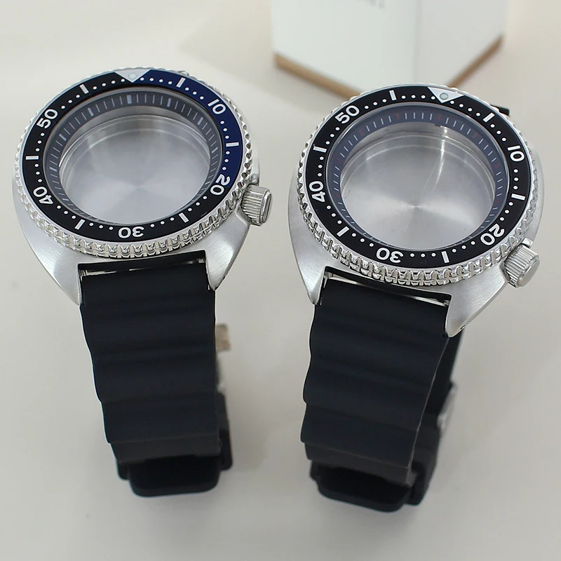 45mm Steel Dive Watch Case Rubber Bracelet For Turtle Abalone Seiko NH35 NH34 NH36 NH38 Movement 28.5mm Dial With Chapters Ring