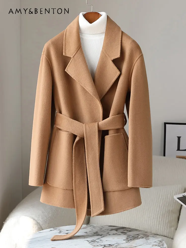 

Elegant Fashion Long Sleeve Reversible Cashmere Coat Women's Autumn and Winter New Clothes High-End Mid-length Woolen Coat