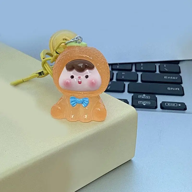 Cartoon Doll Keychain Fruit Design Adorable Figure Keyring Resin Creative Lovely Figure Keyring Cute Figure Charm Pendants