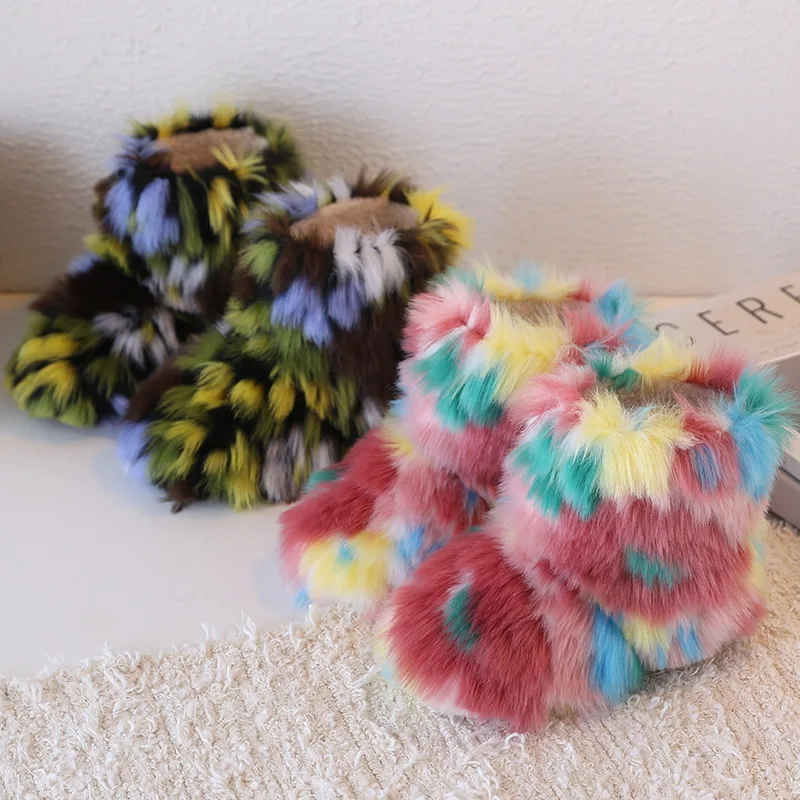 Fashion Show Camouflage Color Kids Snow Boots Winter Warm Plush Baby Girls Ankle Boots Graffiti Children's Shoes